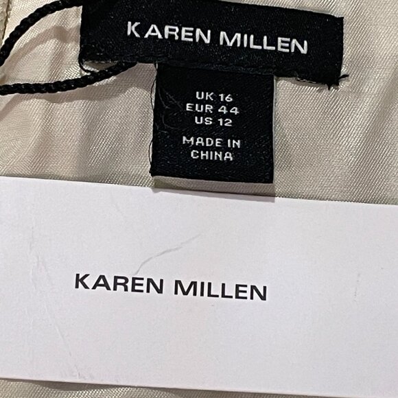 KAREN MILLEN NWT Faux Leather V-Neck Belted Full Skirt Maxi Dress Cream Size 12 - Picture 9 of 13